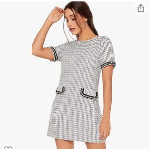 Tweed Short Sleeve Shift Dress